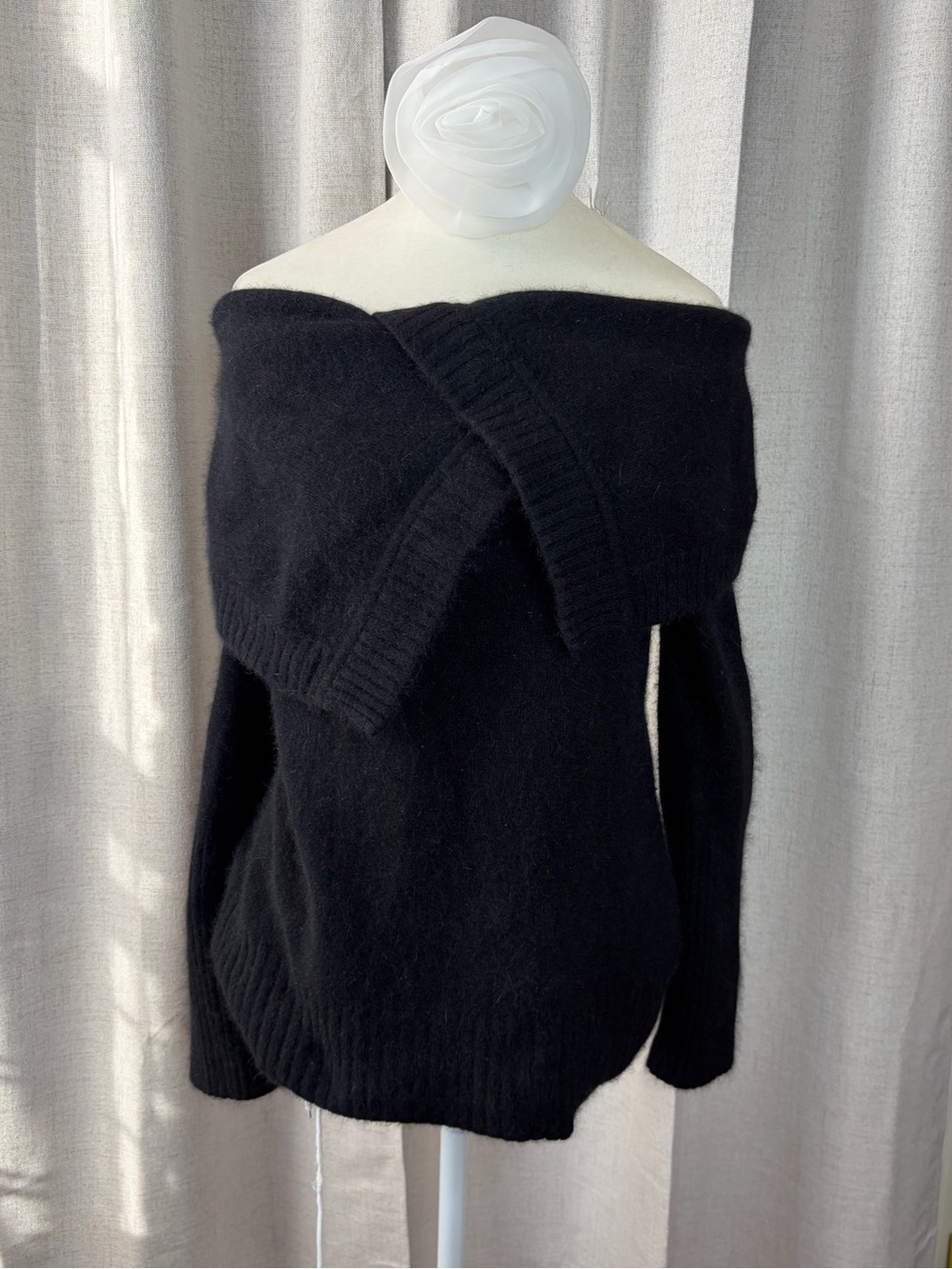 Frenchi Off-the-Shoulder Black Knit Sweater